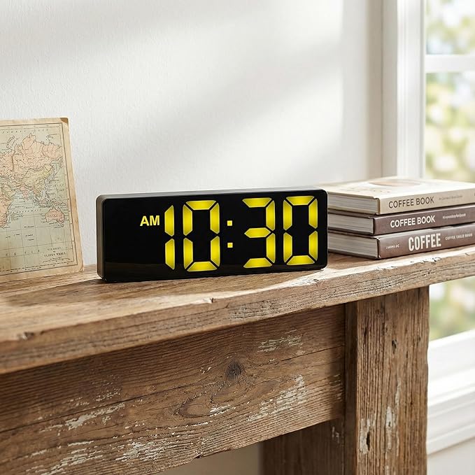 Large Digital Alarm Clock Big Numbers for Seniors & Visually Impaired, 3-Level Dimmable Brightness, Snooze, Used by Plugging for Bedroom, Office, Dorm 6.3" L x 1" W x 2.4" H Yellow