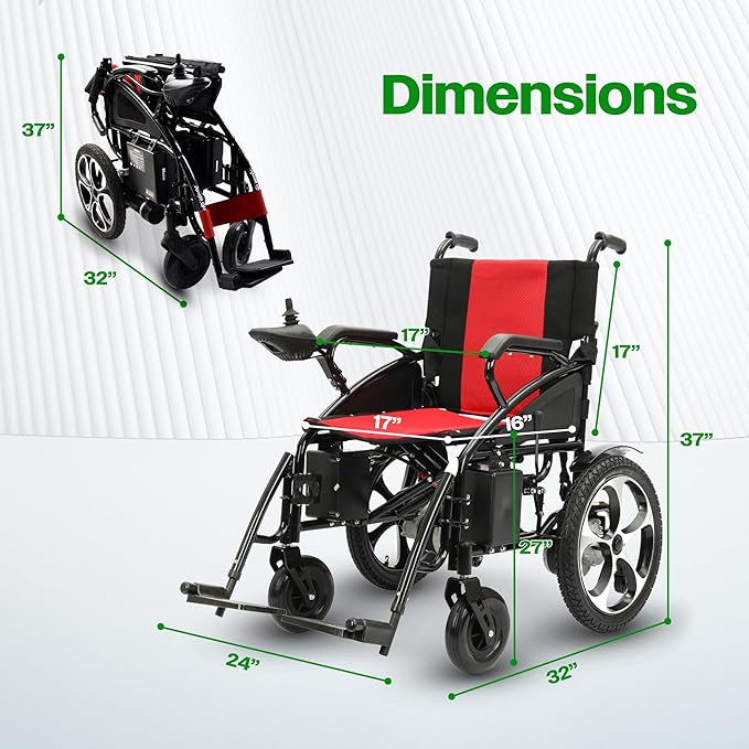 Culver Artemis All Terrain Electric Wheelchair Heavy Duty, 2xMotor Foldable Electric Wheelchairs for Adults, Power Wheelchair, Silla de Ruedas para Adultos Electrica, Wheelchairs for Seniors — Red