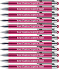 Personalized Pens with Stylus Tip -Bright Vibes- Click action - Custom - Black writing - Printed Name pens - Imprinted with Your Logo or Message - FREE PERSONALIZATION - 12 Pens/Box (Pink)