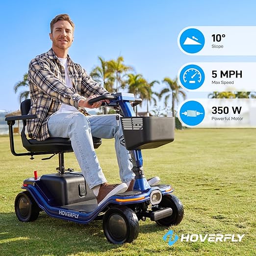 Hoverfly T5 Mobility Scooter for Seniors, Max 16.8-Mile Range & 5 mph, 3-Position Seat & Anti-slip Rear Wheel, Removed Battery & Quick Fold Design, Solid 9" Tire&330 lb Capacity, Ease of Assembly Blue