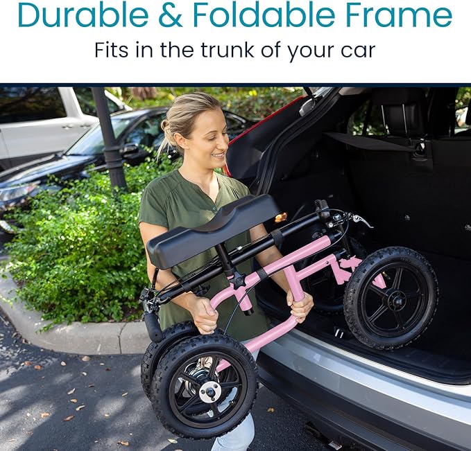 Vive Mobility All Terrain Knee Scooter Walker for Foot Injuries - Adult Broken Leg Crutch Cart Roller for Surgery, Broken Foot, Ankle Injury - Kneeling Rolling Steerable Seated Wheel Scooter Aid