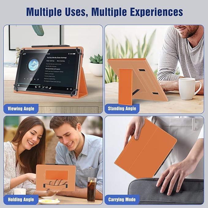 TiMOVO Universal Case for 10.1 Inch Android Tablet with Pen Loop, Lightweight Folding Stand Cover with Hand Strap for All 9.6"-11" Touchscreen Tablet, Orange