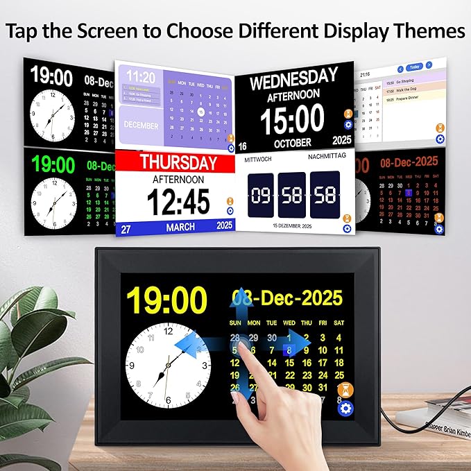 10.1" Touchscreen Digital Clock Large Display, Dementia Clocks for Seniors Custom 64 Alarms and Reminders, Auto DST, Auto-Dimming, Digital Alarm Clock with Day and Date for Elderly(Black)