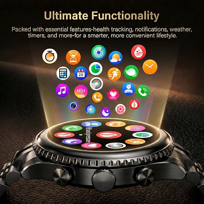 2026 Rotating Bezel Smart Watch for Men with Bluetooth Call, Heart Rate, Blood Pressure, SpO2, Sleep Monitor, Waterproof Round Watch with Encoder Knob, 1.32" AMOLED Display, Compatible Android and iOS