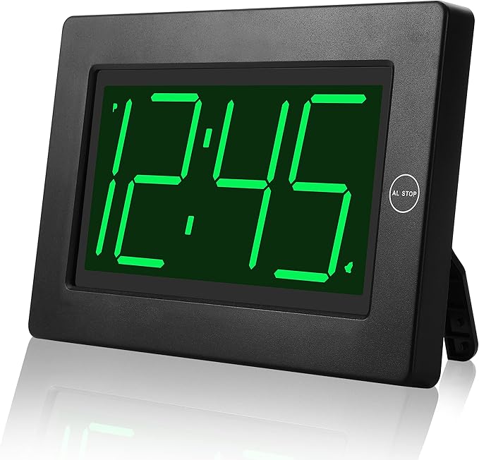 KWANWA Large Digital Alarm Clock, 3" LED Display Battery Operated, Dimmable Auto Night Mode, Easy to Read for Seniors Visually Impaired, Cordless Wall Clock or Table Clock for Bedroom Living Room