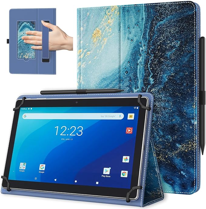 TiMOVO Universal Case for 10.1 Inch Android Tablet with Pen Loop, Lightweight Folding Stand Cover with Hand Strap for All 9.6"-11" Touchscreen Tablet, Gilding Texture