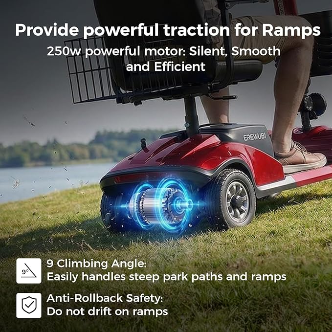 Paiseec Mobility Scooters for Seniors & Adults, Powered Mobility Scooters, 4 Wheel Foldable Mobility Scooter, All Terrain, LED Headlight & Dual Baskets for Outdoor, 350 lb Capacity, FDA Cleared (Red)