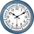 JENLYSTIME 12 Inch Retro Wall Clock,Classic Day of The Week Wall Clock,Silent Non Ticking Battery Operated Movement(Blue)