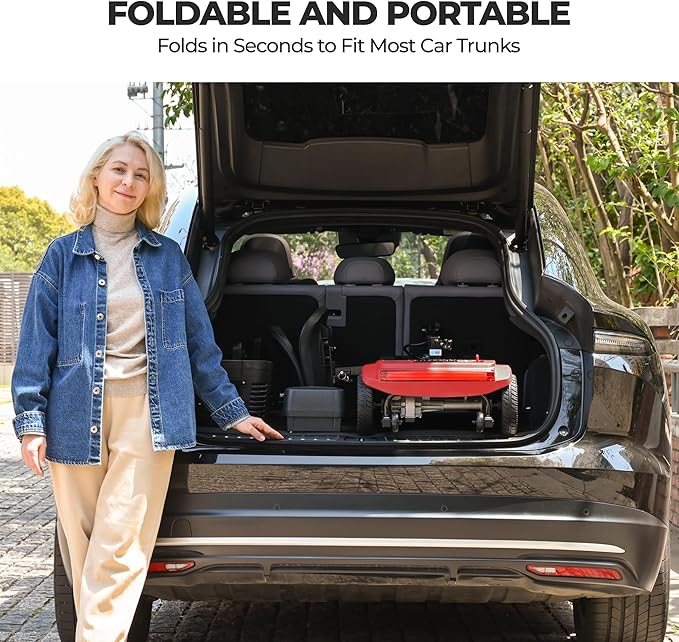 Metro Mobility 4 Wheel Foldable Mobility Scooters for Adults-330 lbs Capacity Powered Mobility Scooters, Mobility Scooter Lightweight, Electric Scooters for Seniors 20 Miles Range LED Light Red