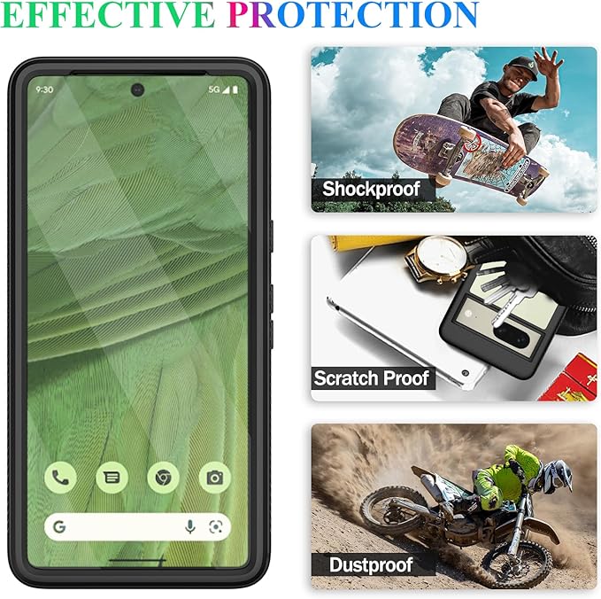 wahhle Compatible with Google Pixel 7 Case, Built in Screen Protector Full Body Shockproof Slim Fit Bumper Protective Phone Cover Men Women-Black/Clear