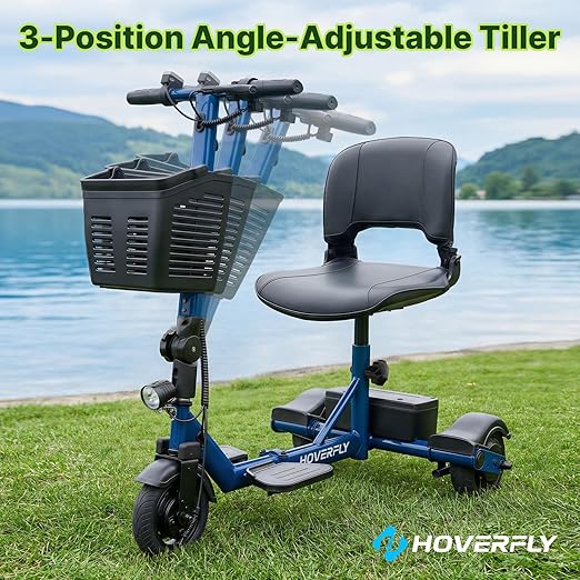 Hoverfly T3 Folding Powered Mobility Scooter for Seniors, Portable 3-Wheel E-Scooter with Seat, 13-Mile Range Safe LiFePO4 Battery, 264 lbs Load&Solid 8" Tires, Fits in Car Trunks for Daily Rides Blue