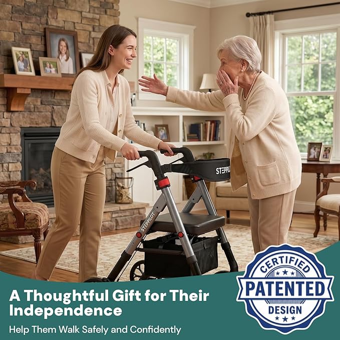 Bariatric Rollator Walker with Seat for Seniors, 500lb Capacity Aluminum Frame, Zero Wobble, 16lb Lightweight, 8" All Terrain Wheels, 10-Level Adjustable Handle/Seat, Cup Holder, Cane Clip
