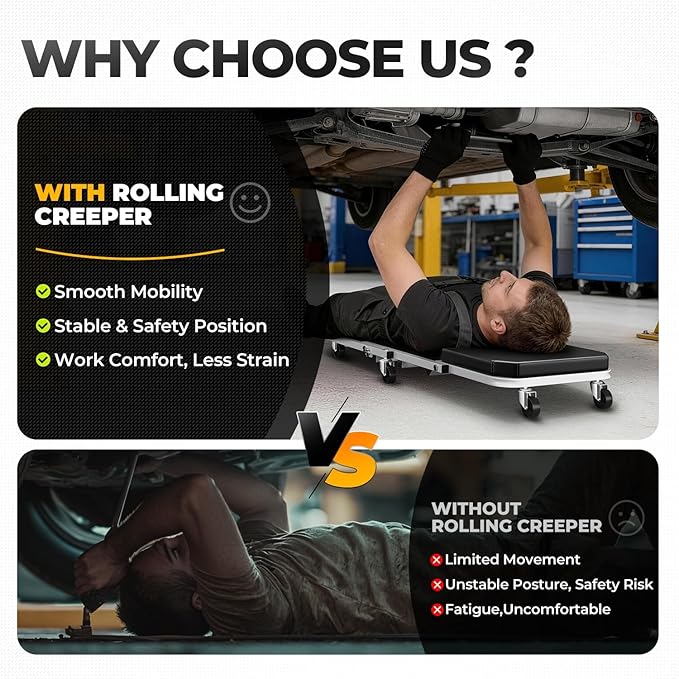 Auto Dynasty 36" Z-Creeper Seat, 2-in-1 Foldable Garage Creeper Shop Seat, 330 LBS Capacity Automotive Mechanic Repair Under Car Rolling Creeper Seat, Silver