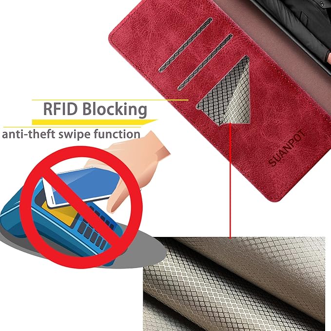SUANPOT [RFID Blocking for Motorola Moto G Stylus 5G(Non 2022) with Wallet case Credit Card Holder,Flip Book PU Leather Shockproof Cover Cellphone Women Men for Moto G Stylus 5G Phone case(Red)