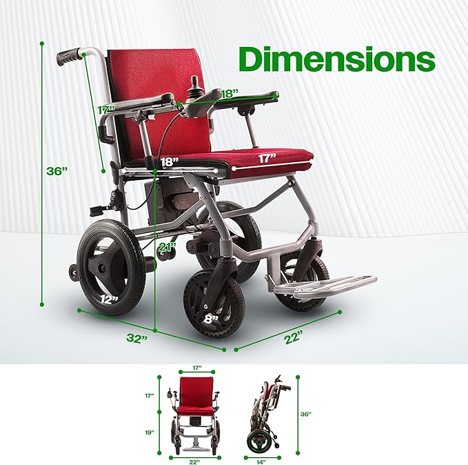 Culver Mobility Kano Foldable Electric Wheelchair, Travel Size, User-Friendly, Wheelchairs for Adults Lightweight (Red)