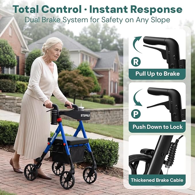 Bariatric Rollator Walker with Seat for Seniors, 500lb Capacity Aluminum Frame, Zero Wobble, 16lb Lightweight, 8" All Terrain Wheels, 10-Level Adjustable Handle/Seat, Cup Holder, Cane Clip