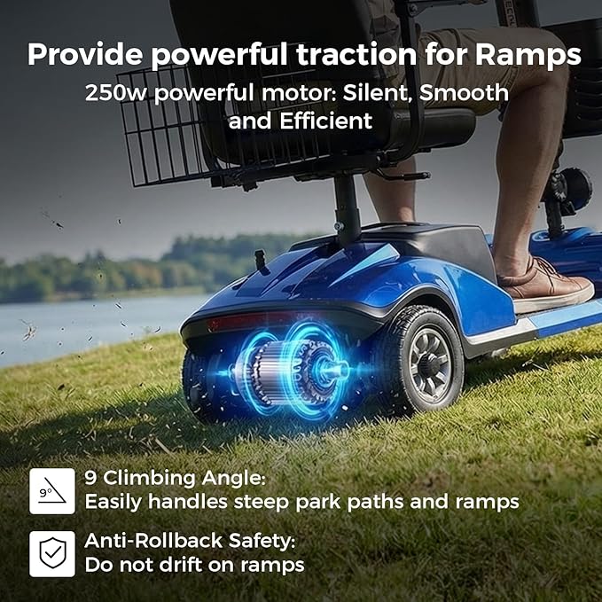 Paiseec Mobility Scooters for Seniors & Adults, Powered Mobility Scooters, 4 Wheel Foldable Mobility Scooter, All Terrain, LED Headlight & Dual Baskets, 350 lb Capacity, FDA Cleared (Blue)