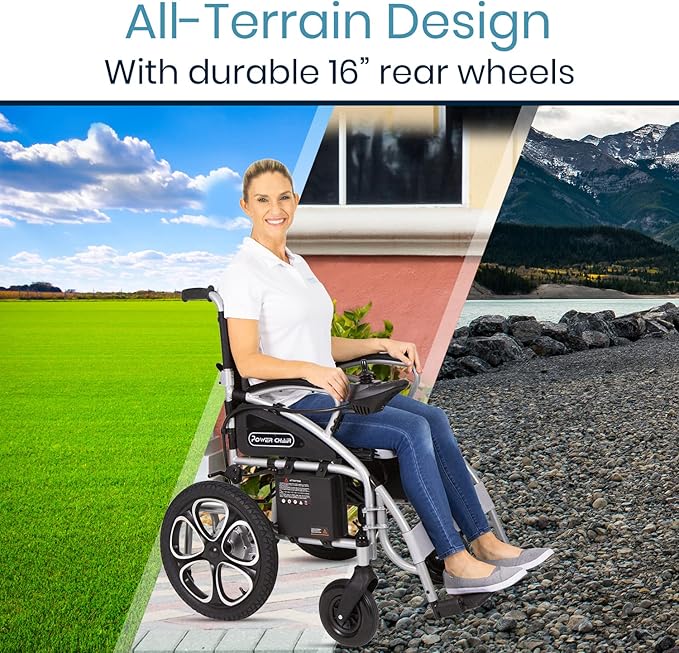Vive Folding Electric Wheelchair - Foldable Wheel Chair, Narrow Power Scooter, Heavy Duty, TSA Approved - Compact Size for Seniors Adults - Battery Portable, Folds, Shock-Absorbing (16 x 30 x 28.5)