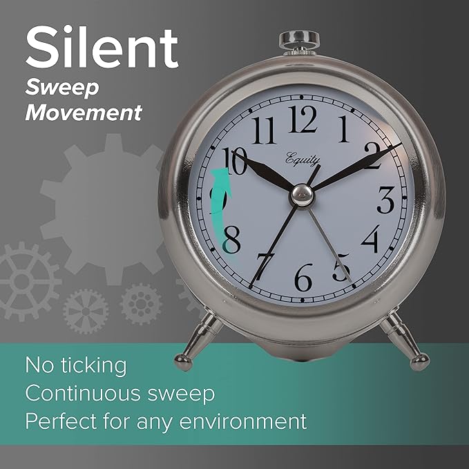 Equity 25655 Small Silver Metal Alarm Clock