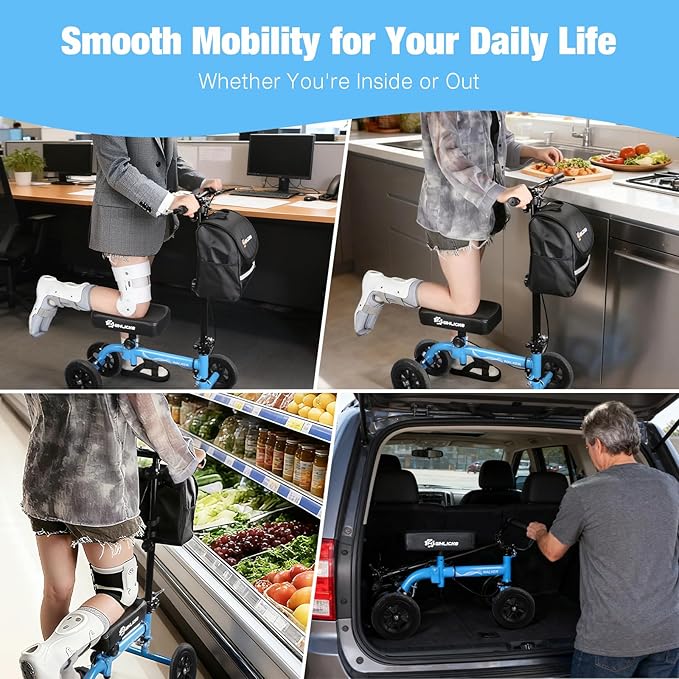 WHLICKS All Terrain Knee Scooter for Adults for Foot Surgery, Foldable & Steerable Knee Walker with PU Wheels, Medical Knee Scooter for Broken Foot Injured, Lightweight Leg Scooter for Broken Ankle