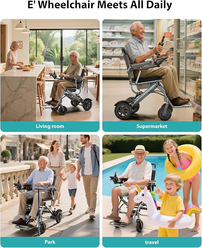 Lightweight Foldable Electric Wheelchair for Adults & Seniors, 33 lbs Portable Compact Motorized Wheelchairs, Dual 180W Motors 15 Miles Range All-Terrain Wheelchair, w/Bonus Cane & Lock