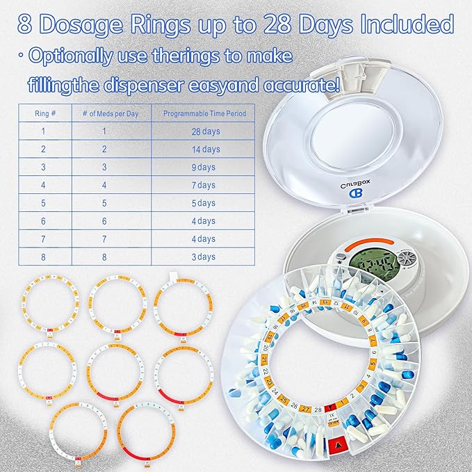 Wi-Fi Automatic Pill Dispenser 28-Day Medication Assistant for Seniors & Caregivers with Remote App Monitoring, Alarms, Sound Light Reminders, Tracks Adherence History, Clear LCD Display, Key Lock