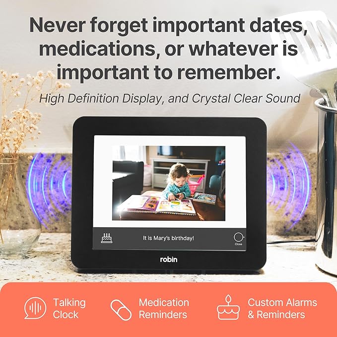 Robin Day Clock 2026 for Seniors, 8" Large Digital Calendar Dementia Clock with Talking Function, Alarms, Easy-to-Read Display for Elderly, Day Date Time, Medication Reminder, DST, Mahogany