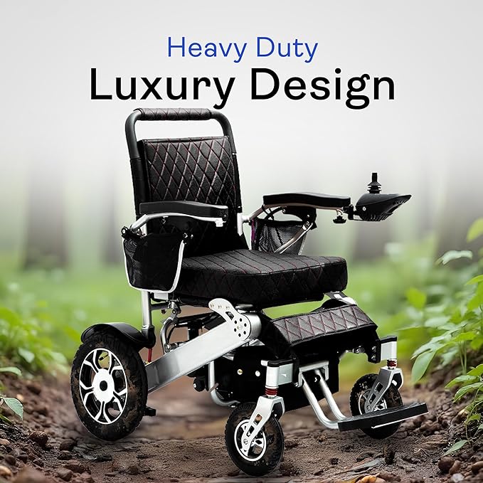 Alton Wolf Black Leather Lightweight Foldable Electric Wheelchair, 2x250w Motor Electric Wheelchairs for Adults - Travel/user Friendly Electric Wheelchairs for Seniors, Long Range Motorized Wheelchair