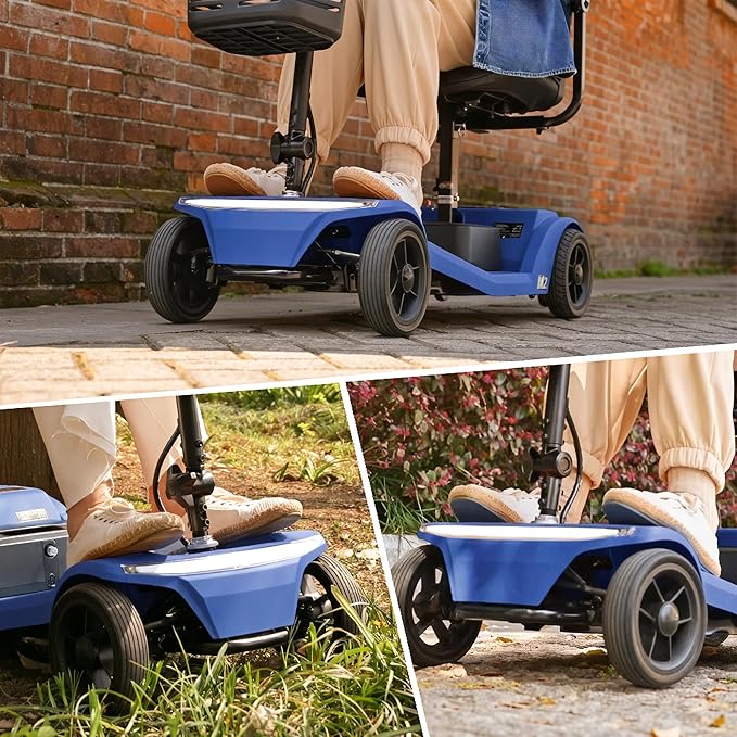 Metro Mobility 4-Wheel Foldable Mobility Scooter for Adults, Lightweight Electric Scooter for Seniors, 330 lbs Capacity, 22.5Ah Lithium Battery, 20 Mile Range, LED Lights – Blue