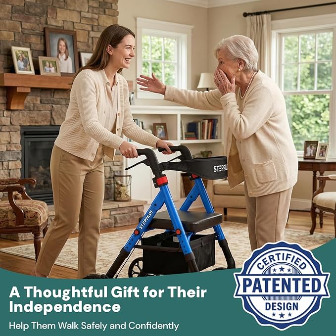 Bariatric Rollator Walker with Seat for Seniors, 500lb Capacity Aluminum Frame, Zero Wobble, 16lb Lightweight, 8" All Terrain Wheels, 10-Level Adjustable Handle/Seat, Cup Holder, Cane Clip