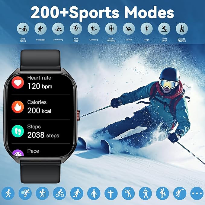 2026 AI Smart Watch for Men Women with ChatGPT, 1000mAh Fitness Tracker 60-Day Standby Time, 1.96" HD SmartWatch with 200+ Sport Modes/Heart Rate/Sleep Monitor, IP68 Waterproof Pedometer for Android