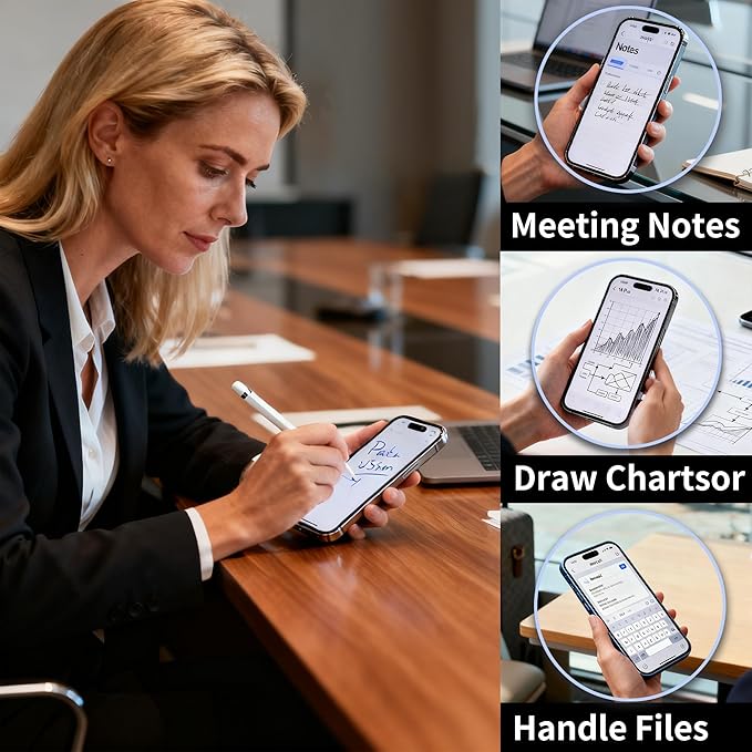 Stylus Pen for iPhone 13-17: Writes Smoothly with 1ms Responds - Fully Charges in 1-Hour for One Week Office/Business Trip - Meeting/File/Charts Precise Pointing