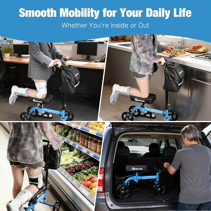 WHLICKS Premium Knee Scooter for Adults for Foot Surgery, Foldable & Steerable Knee Walker with Dual Brakes, Medical Knee Scooter for Broken Foot Injured, Lightweight Leg Scooter for Broken Ankle