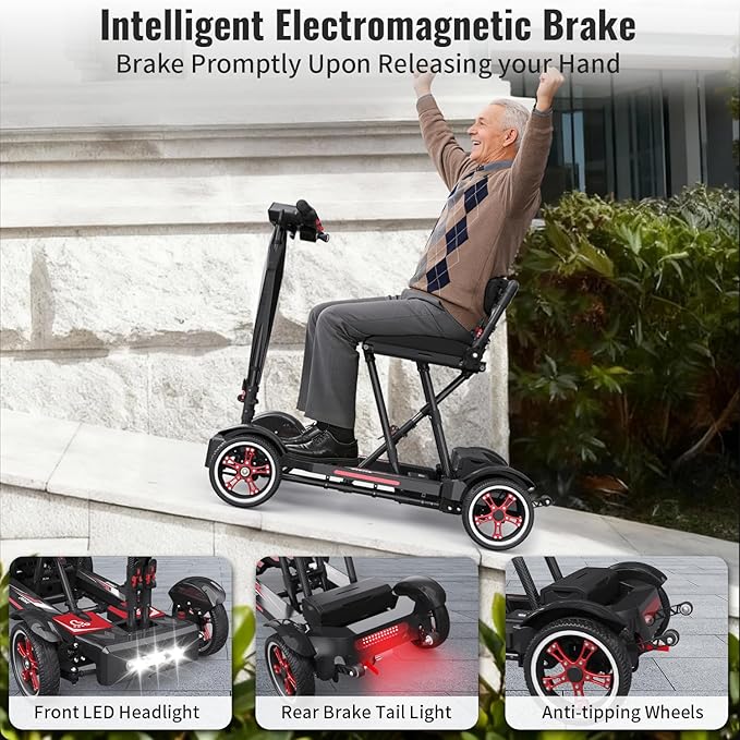 39 Lbs Mobility Scooters for Adults & Seniors Foldable - Lightweight Carbon Fiber Folding Electric Scooter, All-Terrain Powered Wheelchair, Convenient for Travel, Shopping, Airline Approved