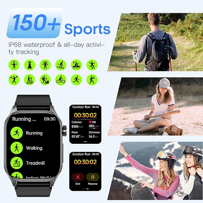 WisePath Advanced Health Smartwatch Heart Rate Blood Oxygen Temperature Blood Pressure Sleep Monitor Blue