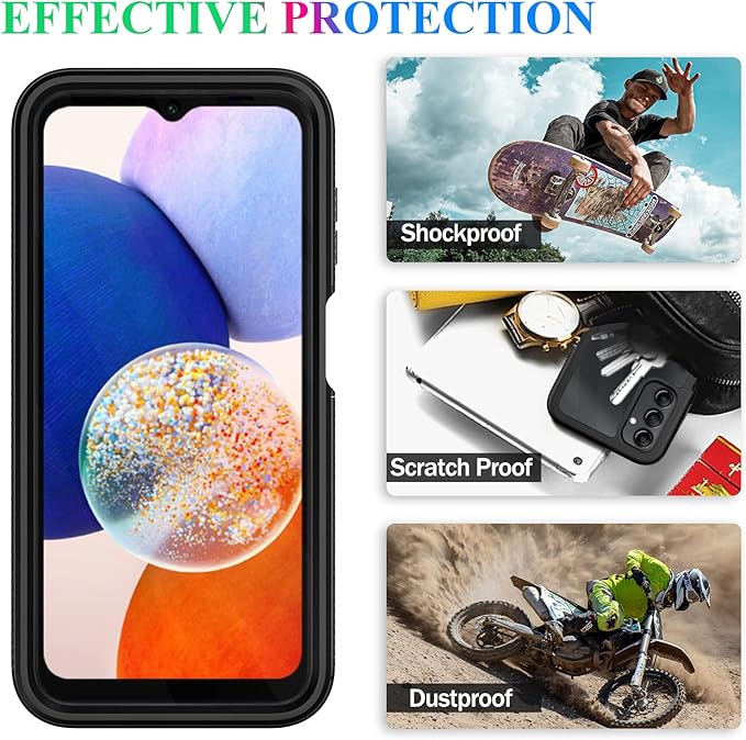 wahhle Compatible with Samsung Galaxy A14 5G Case, Built in Screen Protector Full Body Shockproof Slim Fit Bumper Protective Phone Cover for Samsung A14 4G/5G 6.6 Inch Men Women-Black/Clear