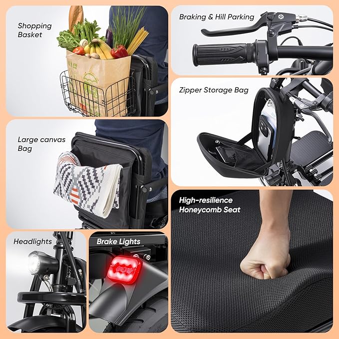 3 Wheel Mobility Scooters for Seniors Foldable Travel Scooter Airline Approved Folding Handicap Scooters for Adults Lightweight Collapsible Electric Mobility Scooter Adults 300 lbs