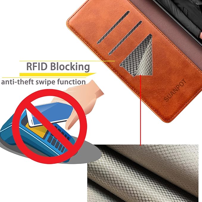 SUANPOT [RFID Blocking for Motorola Moto G Stylus 5G(Non 2022) with Wallet case Credit Card Holder,Flip Book PU Leather Shockproof Cover Cellphone Women Men for Stylus 5G Phone case(Light Brown)