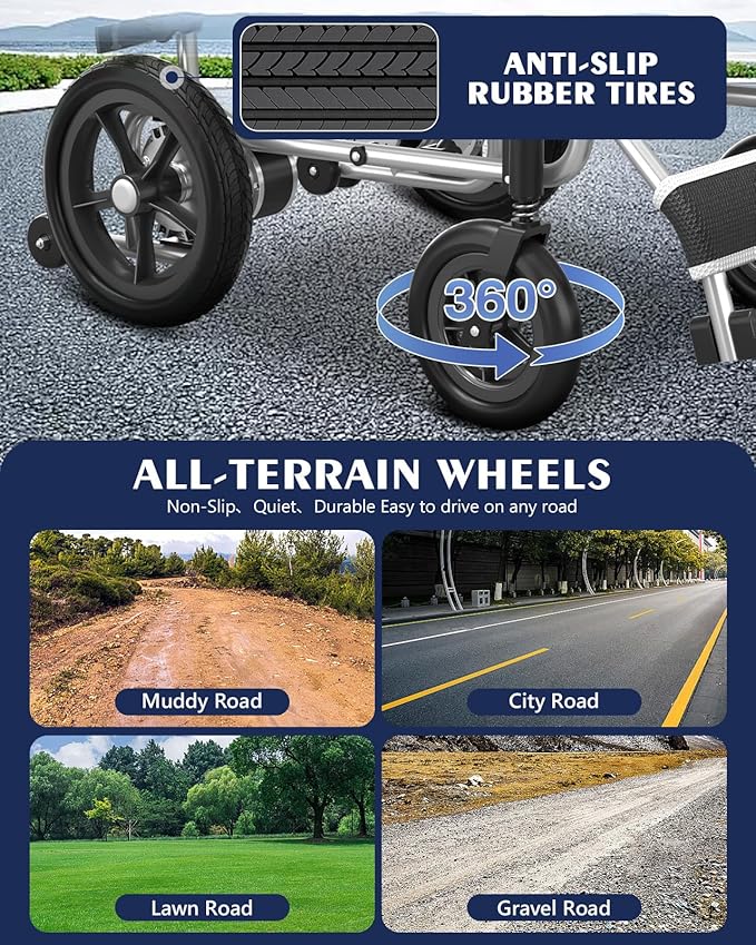 Ultralight 36lbs Foldable Electric Wheelchair for Adults - KERDOM Aluminum Frame Electric Wheelchair, 300lbs Capacity & Detachable Lithium Battery, 360W Motor Wheelchair, All-Terrain PU Wheels