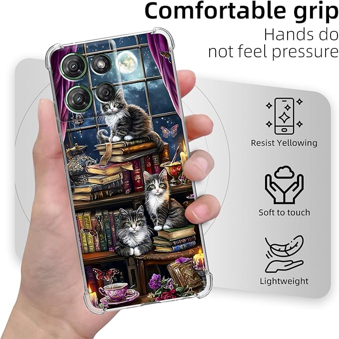 for Moto G Power 5G 2025 Clear Phone Case,Lightweight Transparent TPU,Shockproof Four Corner Anti-Fall Case 6.6" for Moto G Power 5G 2025 with Screen Protector,Cats Realistic Illustration