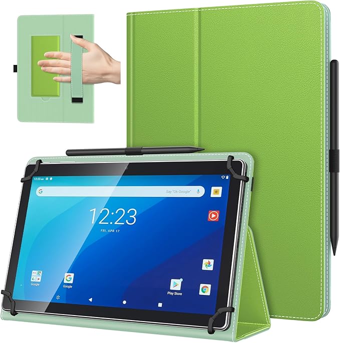 TiMOVO Universal Case for 10.1 Inch Android Tablet with Pen Loop, Lightweight Folding Stand Cover with Hand Strap for All 9.6"-11" Touchscreen Tablet, Green