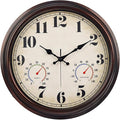 JENLYSTIME 16 Inch Dark Brown Vintage Wall Clock with Thermometer & Hygrometer - Waterproof Decorative Indoor/Outdoor Clock with Large Numerals & Silent Sweep Movement - Ideal for Porch, Garden, Pool