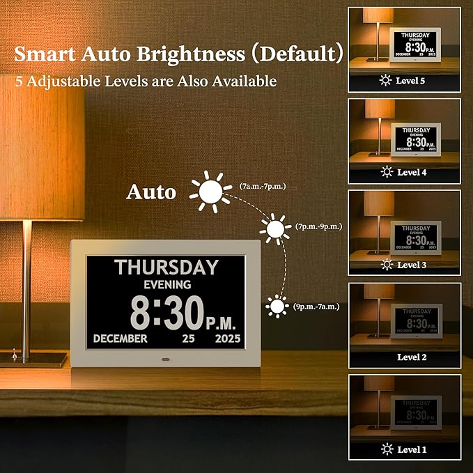 Black+White Set - 10.1'' Dementia Clock for Seniors (2-Pack), Large Digital Display with Date/Time/Day, for Elderly/Alzheimer's, HD 1280*800, 10 Reminders & 6 Alarms, Auto Dimming, Remote Control