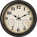 zyzamay 13 Inch Outdoor Clock with Thermometer and Hygrometer, Waterproof and Silent, Large Easy-to-Read Numbers, Ideal for Bedroom,Office,Living Room,Porch,Garden,Pool(BlackGold)