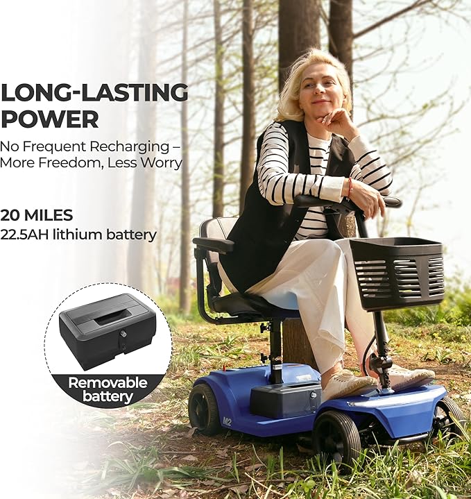 Metro Mobility 4-Wheel Foldable Mobility Scooter for Adults, Lightweight Electric Scooter for Seniors, 330 lbs Capacity, 22.5Ah Lithium Battery, 20 Mile Range, LED Lights – Blue