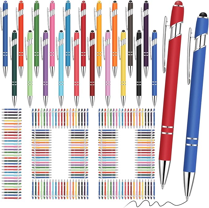 Yeaqee 100 Pieces Ballpoint Pen with Stylus Tip Click, 2 in 1 Black Ink, 1.0 mm Medium Point Stylus Metal Pen for Touch Screen Tablet (Assorted Colors)