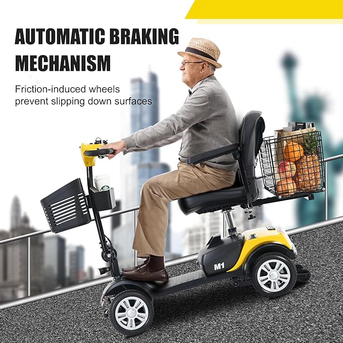 4-Wheel Metro Mobility Scooter-Powered Mobility Scooter for Adults Senior with seat-300 lbs Capacity-with Charger and Basket-M1 Yellow