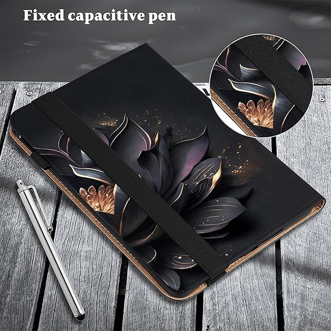Dteck for Galaxy Tab S6 Lite (10.4") Tablet Case 2024/2022/2020 (SM-P620/P610), PU Leather Slim Folio Case with Adjustable Stand, Lightweight Protective Cute Cover with Stylus Pen Loop (Black Flower)