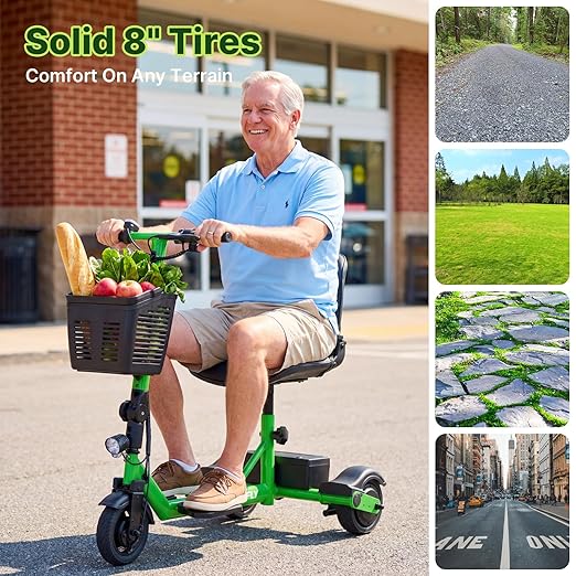 Hoverfly T3 Folding Powered Mobility Scooter for Seniors, Portable 3-Wheel E-Scooter with Seat, 13-Mile Range Safe LiFePO4 Battery, 264lbs Load&Solid 8" Tires, Fits in Car Trunks for Daily Rides Green