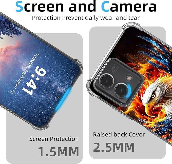 for Moto G Stylus 5G 2023 Clear Phone Case, Lightweight Transparent TPU, American Flag Flame Eagle Shockproof Four Corner Anti-Fall Case 6.6" for G Stylus 5G 2023, Screen Protector Film